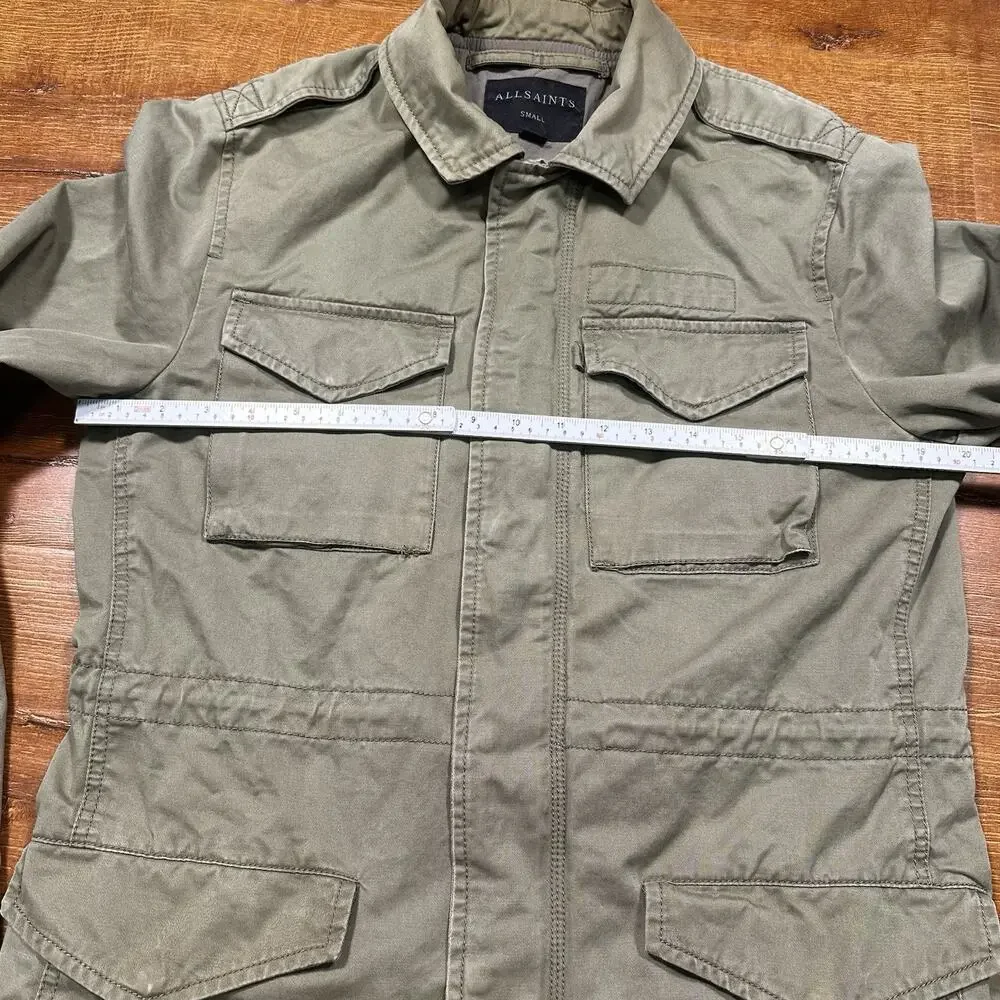 All Saints Military Utility Jacket Mens S Olive Green Zip Button Field Chore